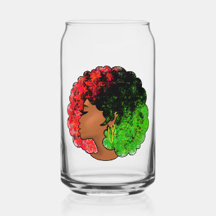 Pan African black girl woman red green pride afro Can Glass