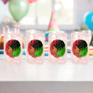 Pan African black girl woman red green pride afro  Can Glass