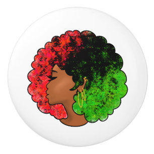 Pan African black girl woman red green pride afro  Ceramic Knob