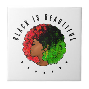 Pan African black girl woman red green pride afro Ceramic Tile