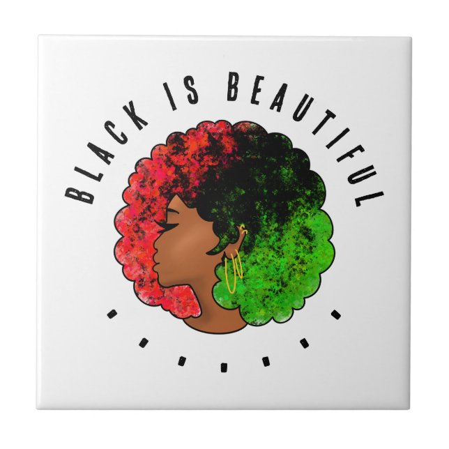 Pan African black girl woman red green pride afro  Ceramic Tile (Front)