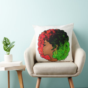 Pan African black girl woman red green pride afro Cushion