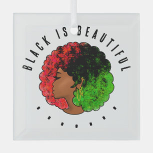 Pan African black girl woman red green pride afro Glass Tree Decoration