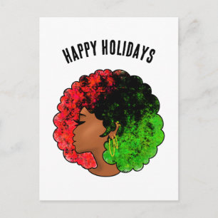 Pan African black girl woman red green pride afro Holiday Postcard