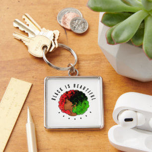 Pan African black girl woman red green pride afro Key Ring