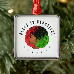Pan African black girl woman red green pride afro  Metal Ornament