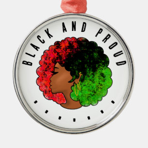 Pan African black girl woman red green pride afro  Metal Ornament