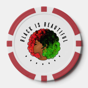 Pan African black girl woman red green pride afro  Poker Chips