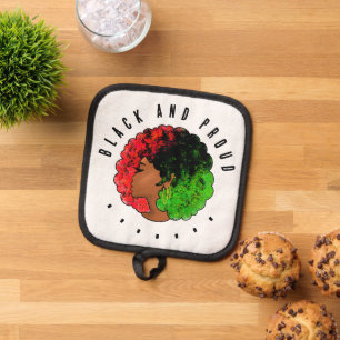 Pan African black girl woman red green pride afro Pot Holder