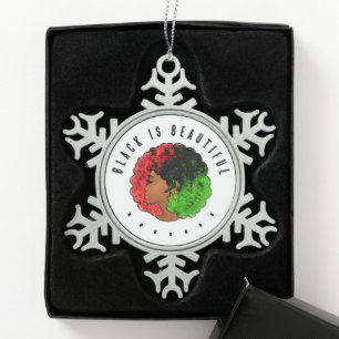 Pan African black girl woman red green pride afro  Snowflake Pewter Christmas Ornament