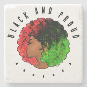Pan African black girl woman red green pride afro Stone Coaster