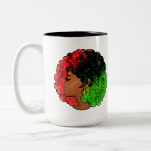 Pan African black girl woman red green pride afro  Two-Tone Coffee Mug