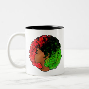 Pan African black girl woman red green pride afro Two-Tone Coffee Mug