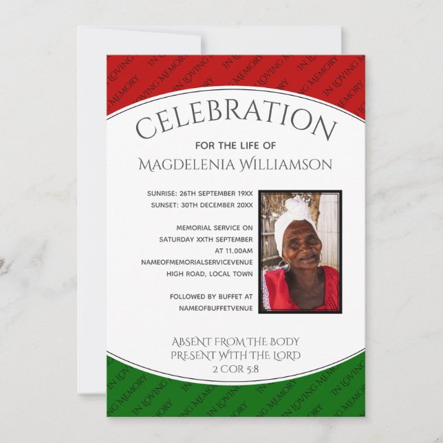 Pan African CELEBRATION OF LIFE Photo Funeral Invitation (Front)
