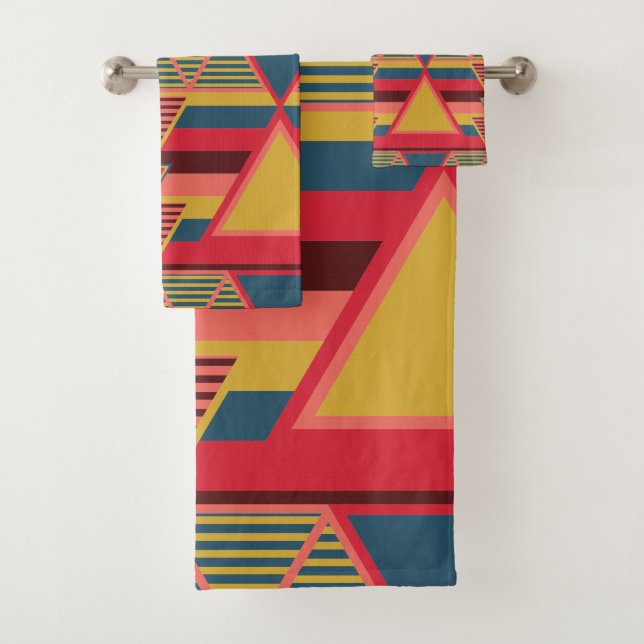 Pan African Colourful Triangle Pattern Bath Towel Set (Insitu)