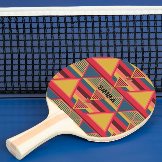Pan African Colourful Triangle Pattern Personalise Ping Pong Paddle (Insitu)