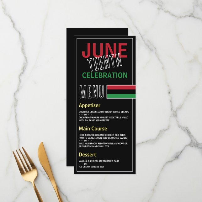 Pan-African flag Design, Juneteenth Celebration Menu (Front/Back In Situ)