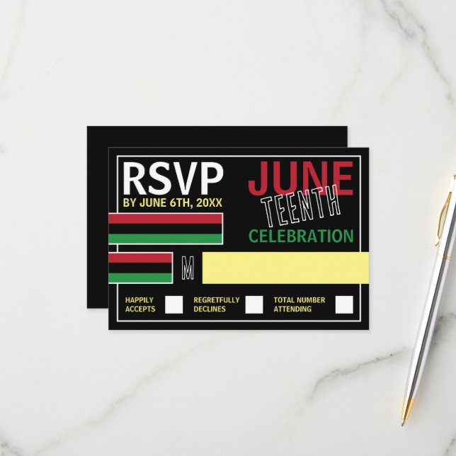 Pan-African flag Design, Juneteenth RSVP Card (Front/Back In Situ)