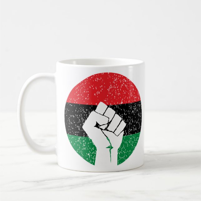 Pan African flag Fist, Afro American Black history Coffee Mug (Left)