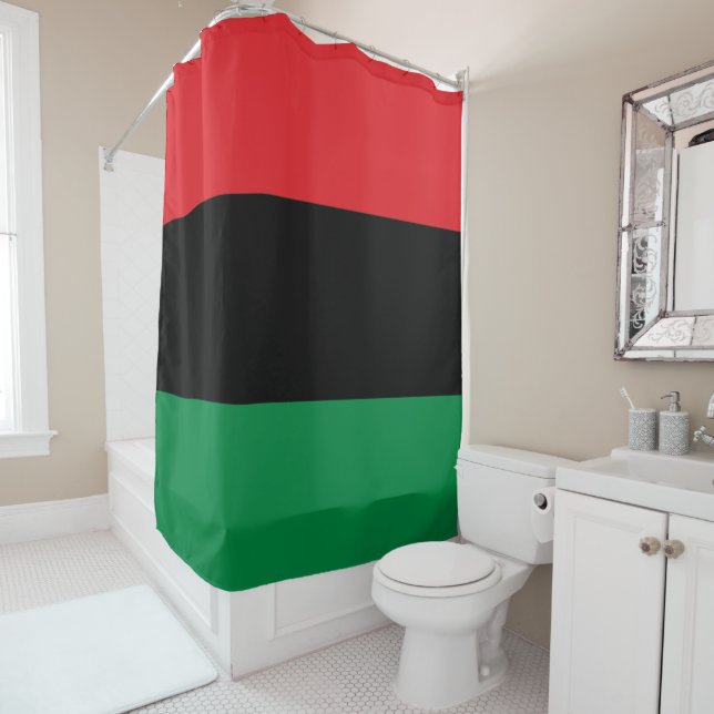 Pan African Flag, Happy Kwanzaa Shower Curtain (In Situ)