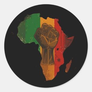 Pan-African Raised Fist & Africa Outline Design Classic Round Sticker