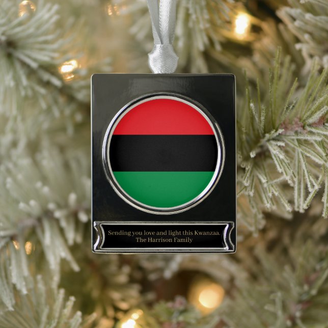 Pan-African UNIA Kwanzaa flag personalised Silver Plated Banner Ornament (Tree)