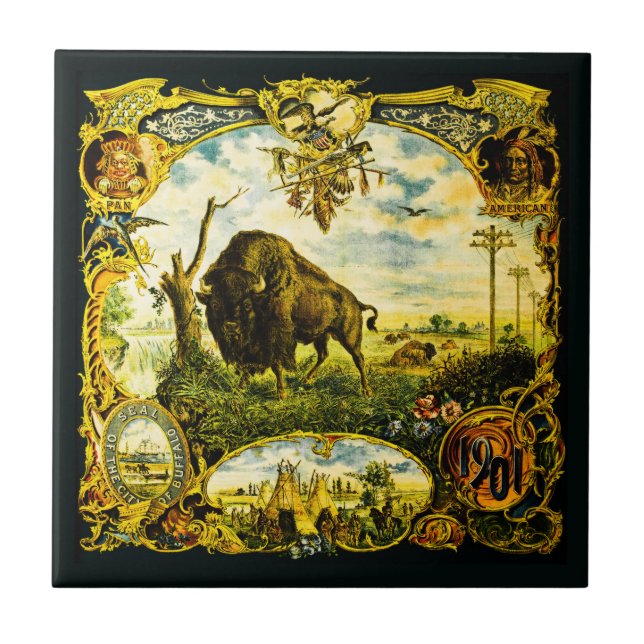 Pan Am Expo with Bison and Native American Motifs Ceramic Tile (Front)