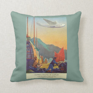 Pan-American Clipper Flying Over China Cushion