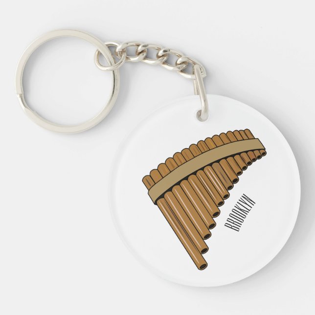 Pan flute / panpipes cartoon illustration  key ring (Front)