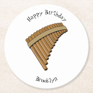 Pan flute / panpipes cartoon illustration  round paper coaster