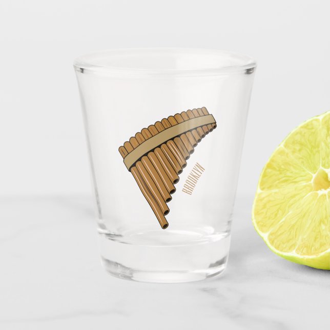 Pan flute / panpipes cartoon illustration  shot glass (Front)