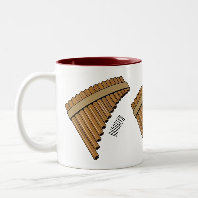 Pan flute / panpipes cartoon illustration  Two-Tone coffee mug (Left)