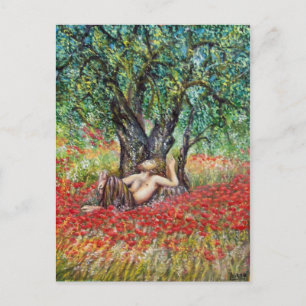 PAN OLIVE TREE AND POPPIES POSTCARD