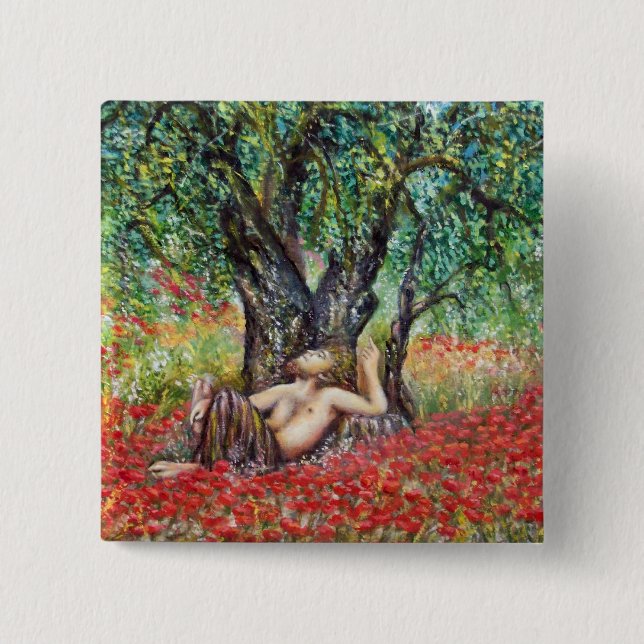 PAN, OLIVE TREE AND POPPY FIELDS 15 CM SQUARE BADGE (Front)