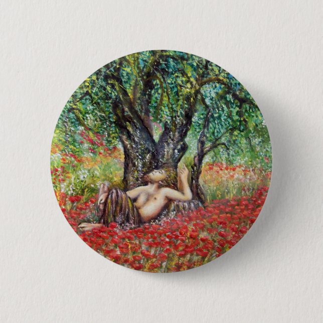 PAN, OLIVE TREE AND POPPY FIELDS 6 CM ROUND BADGE (Front)