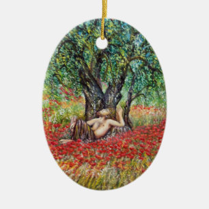 PAN, OLIVE TREE AND POPPY FIELDS CERAMIC TREE DECORATION