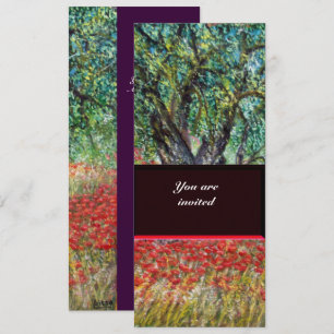 PAN, OLIVE TREE AND POPPY FIELDS,purple Invitation