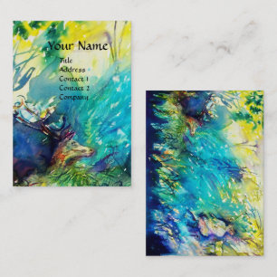 PAN PLAYING FLUTE AND DEER IN GREEN WOODLAND BUSINESS CARD