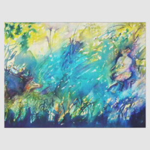 PAN PLAYING FLUTE AND DEER IN GREEN WOODLAND TISSUE PAPER