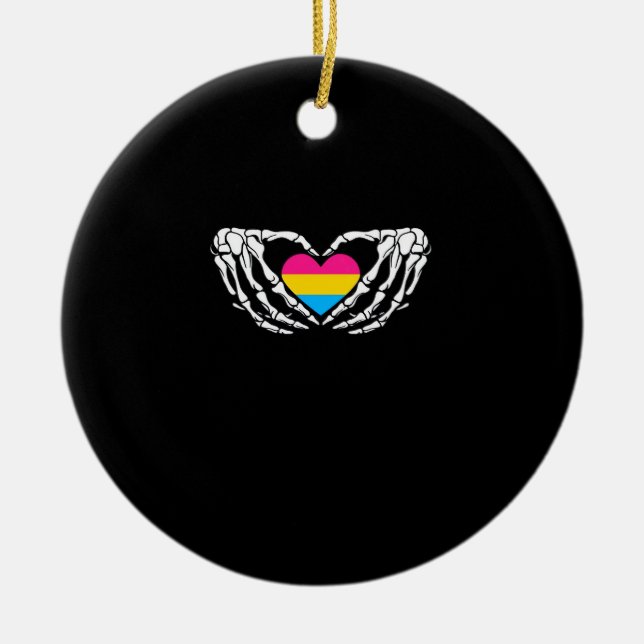 Pan Pride Skeleton Halloween Pan Goth Heart Ceramic Ornament (Front)
