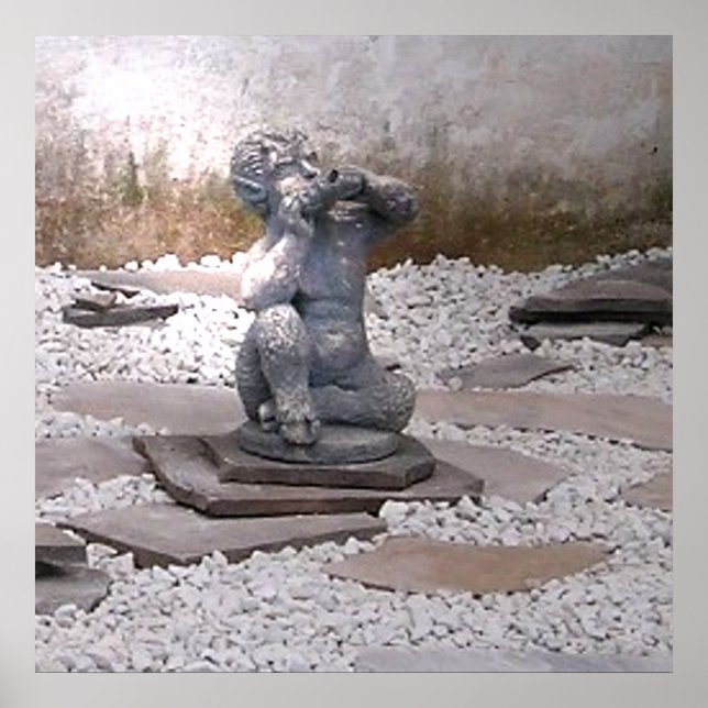 Pan Statue Playing Flute in Rock Garden Poster (Front)