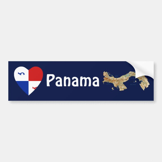 Panama Banner Heart + Map Bumper Sticker (Front)