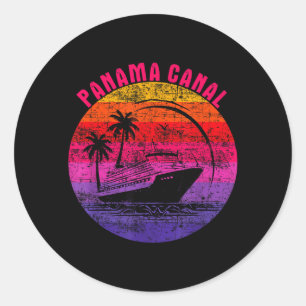 Panama Canal Cruise Retro Sunset Family Reunion Classic Round Sticker