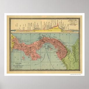 Panama Canal Map - 1904 Poster