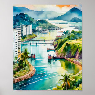 Panama Canal Watercolor Poster