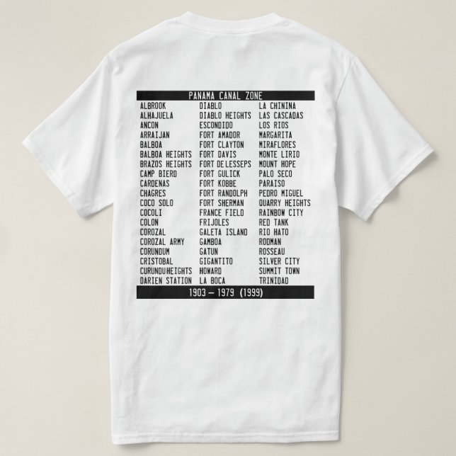 Panama Canal Zone Locations List T-Shirt (Design Back)