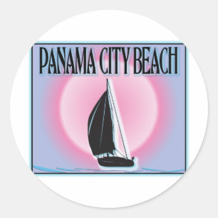 Panama City Beach Airbrushed Look Boat Sunset Classic Round Sticker