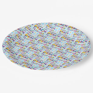 Panama City Beach, Florida. Colourful Text Pattern Paper Plate
