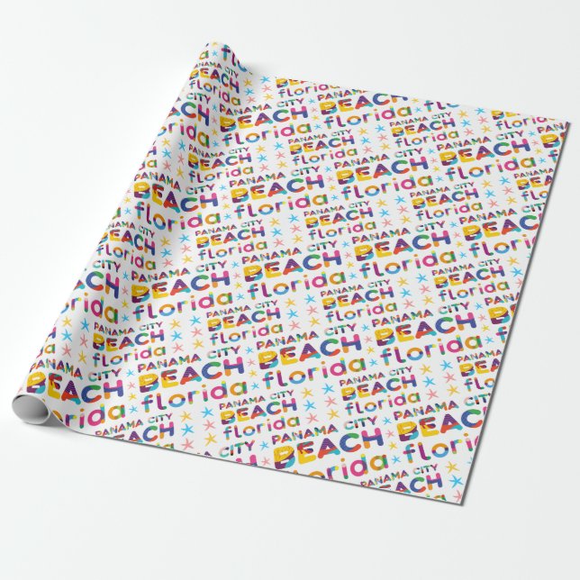 Panama City Beach, Florida. Colourful Text Pattern Wrapping Paper (Unrolled)