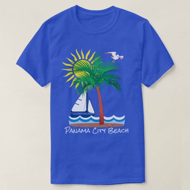 Panama City Beach Florida Palm Sailboat and Sun T- T-Shirt (Design Front)